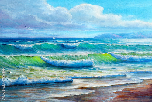 Painting seascape. Sea waves. © serge-b