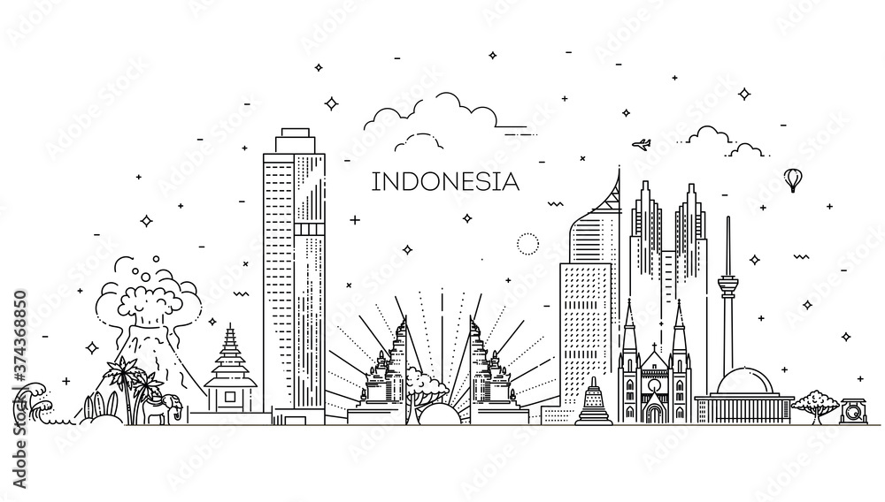Indonesia Cityscape with Landmarks. Vector illustration Indonesia Cityscape with Landmarks. Vector illustration