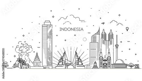 Indonesia Cityscape with Landmarks. Vector illustration