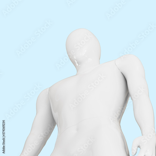 A male mannequin made of plastic on a blue background. 3d rendering.