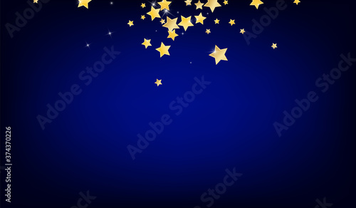 Gold Xmas Stars Vector Blue Background. Effect 