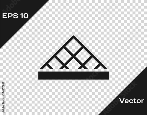 Black Louvre glass pyramid icon isolated on transparent background. Louvre museum. Vector.