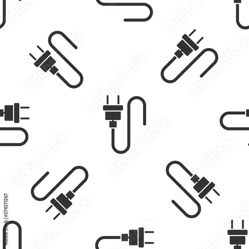 Grey Electric plug icon isolated seamless pattern on white background. Concept of connection and disconnection of the electricity. Vector.