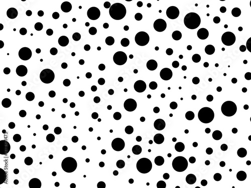Black circles of different sizes on a white background. 3D rendering