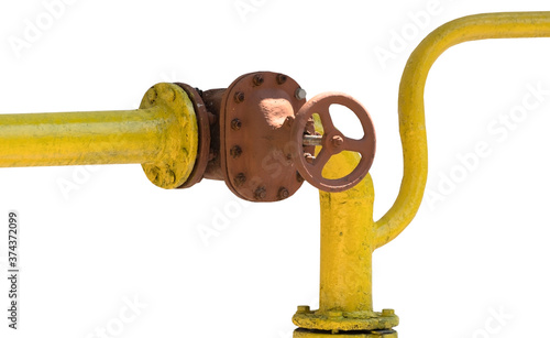 metal pipe with valve on a white