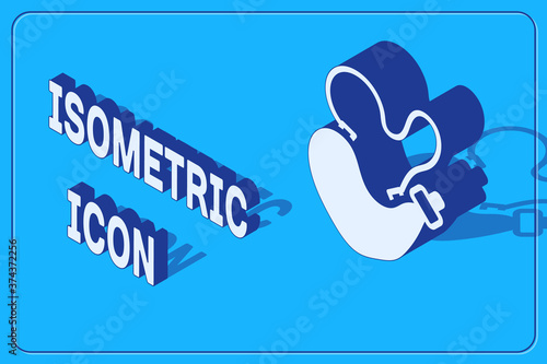 Isometric Spanish wineskin icon isolated on blue background. Vector.