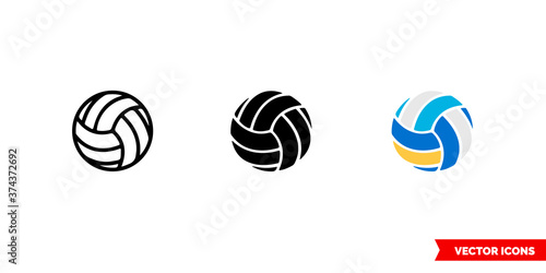 Volleyball icon of 3 types color, black and white, outline. Isolated vector sign symbol.
