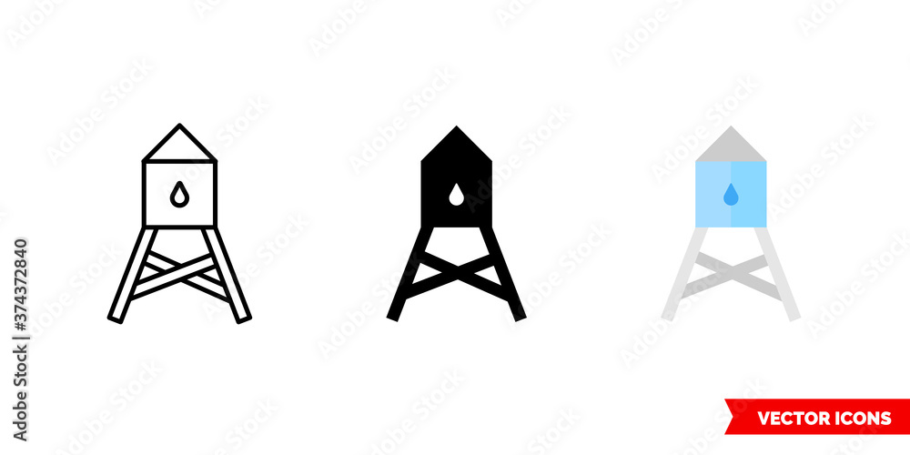 Water tower icon of 3 types color, black and white, outline. Isolated ...