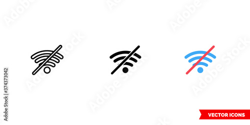 Wi-fi off icon of 3 types color, black and white, outline. Isolated vector sign symbol.