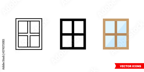 Window icon of 3 types color, black and white, outline. Isolated vector sign symbol.