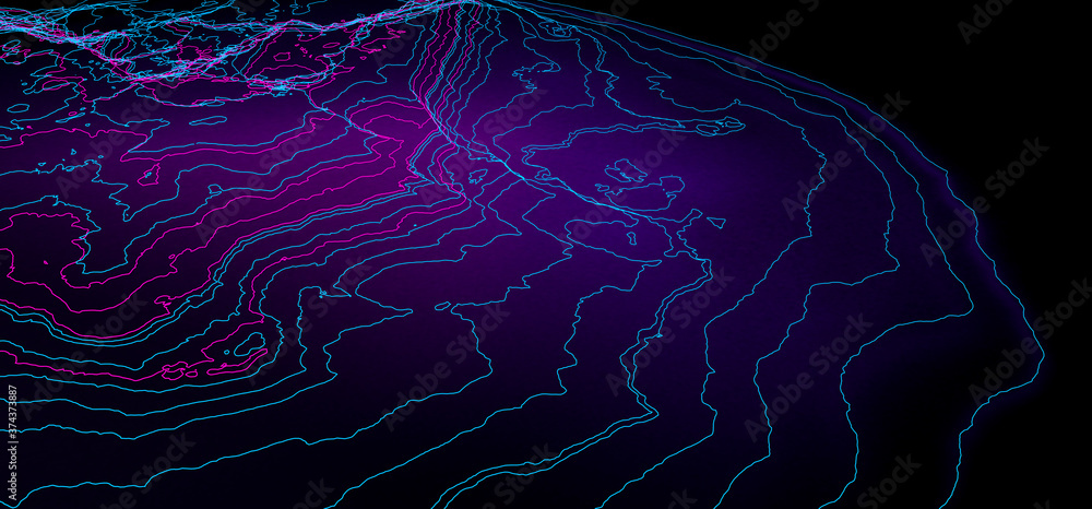 Contour lines of a mountainous landscape - 3d illustration Contour lines of a mountainous landscape - 3d illustration