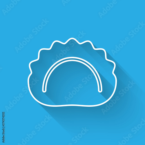 White line Dumplings icon isolated with long shadow. Pierogi, varenyky, pelmeni, ravioli. Traditional Ukrainian food. Vector.