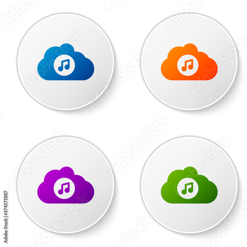Color Music streaming service icon isolated on white background. Sound cloud computing, online media streaming, song, audio wave. Set icons in circle buttons. Vector.