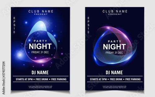 Night dance party electro and music cover design template background with elegant style neon color. Colorful light style vector for concert disco, club party, event flyer invitation, festival poster