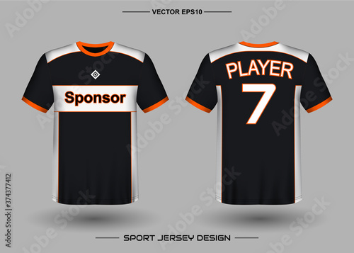 T-shirt sport vector design template, Soccer jersey mockup for football club. uniform front and back view. Clothing Men adult. Can use for printing, branding logo team, squad, match event, tournament