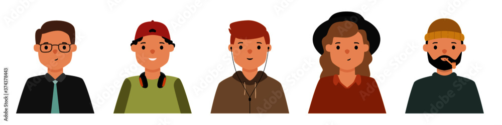 People millennial casual avatar playful cute set isolated vector flat illustration People millennial casual avatar playful cute set isolated vector flat illustration