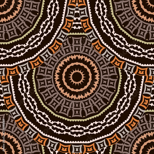 Deco greek round mandalas seamless pattern. Vector ornamental ethnic style floral background. Repeat patterned tribal backdrop. Ancient greek key, meanders, circles ornament. Geometric modern design