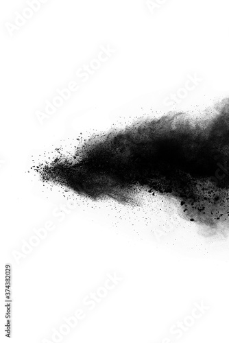 Black powder  Charcoal powder  scattered. Isolated on white background.  