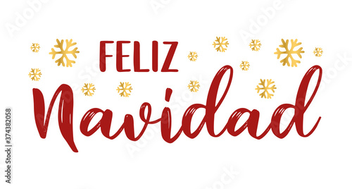 Feliz Navidad quote in Spanish as logo or header. Translated Merry Christmas. Celebration Lettering for poster, card, invitation.