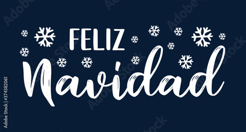 Feliz Navidad quote in Spanish as logo or header. Translated Merry Christmas. Celebration Lettering for poster, card, invitation.
