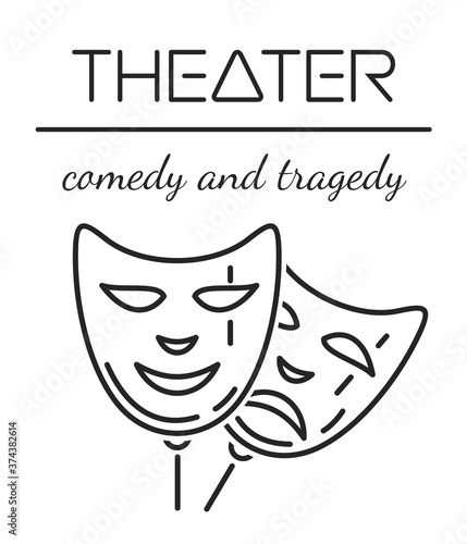 Comedy and tragedy mask. Theater line icon. Classic theatre mask logo. Vector illustration