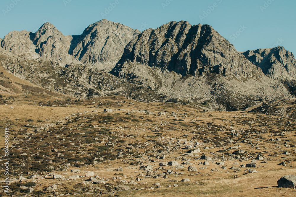 Mountain range in landscape in Andorra.