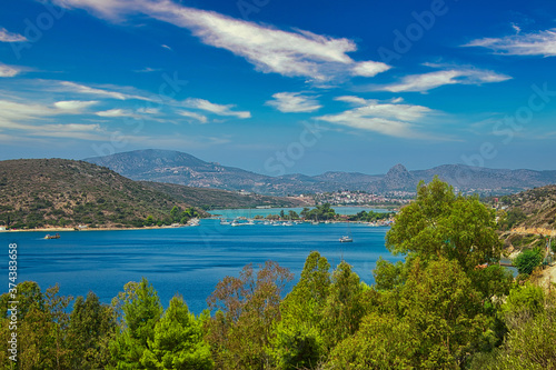 Beautiful summertime panoramic seascape view in Greece. © fazeful