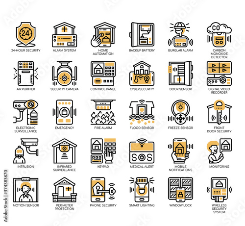 Set of home security thin line and pixel perfect icons for any web and app project.