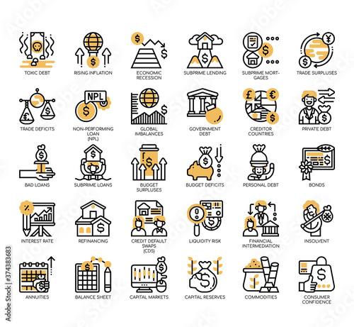 Set of financial crisis thin line and pixel perfect icons for any web and app project. photo