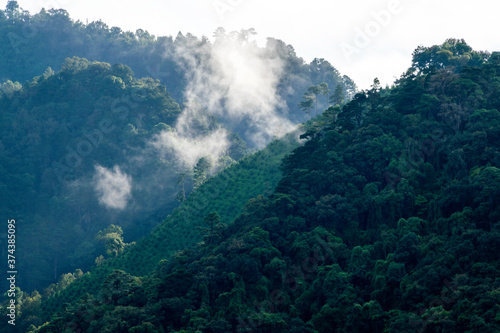 Cloudy mountains in Guatemala Central America  panoramic view in the morning  source of oxygen and natural resources.