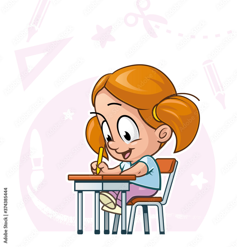 Cartoon illustration of an Elementary schoolchild in the crafts classroom Cartoon illustration of an Elementary schoolchild in the crafts classroom