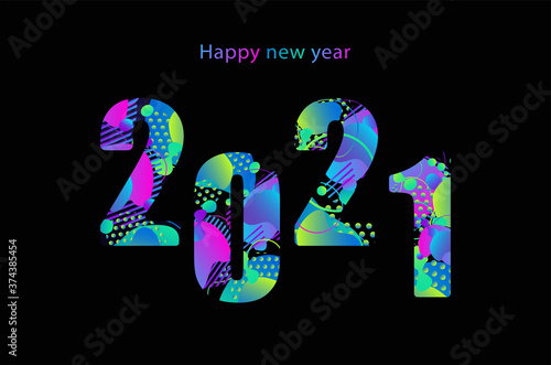 Happy new year 2021 illustration design with volumetric neon abstraction