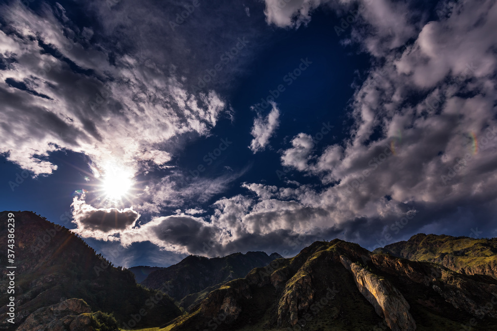 Mountain landscape with clouds. altai republic