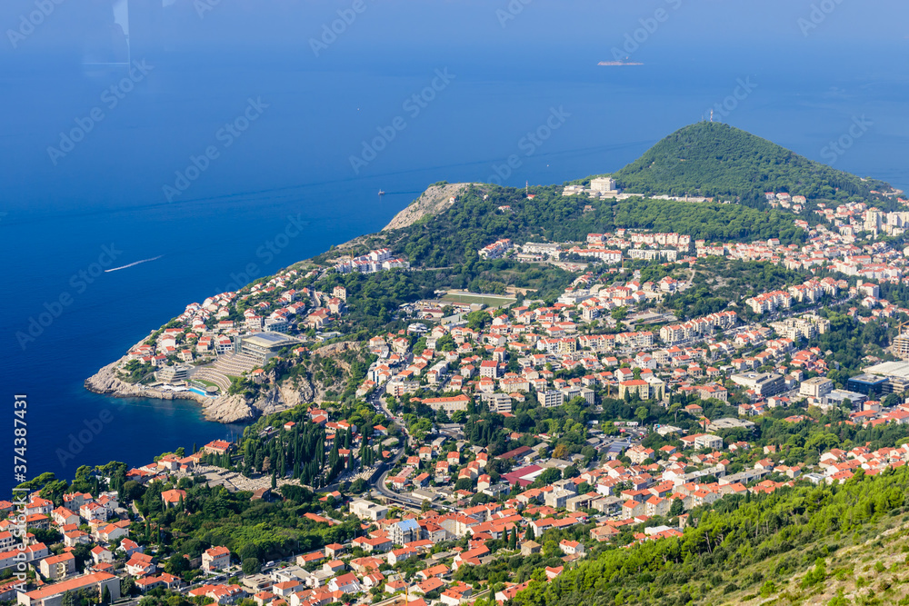Sightseeing of Croatia. Aerial view of Dubrovnik and Adriatic sea, Dubrovnik town, Croatia