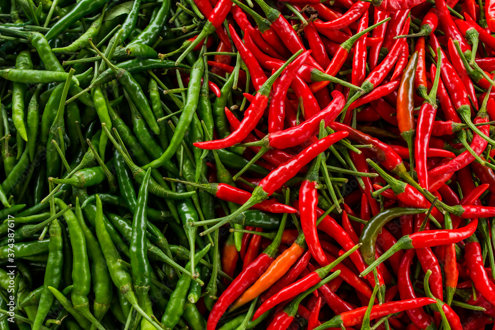Red and green hot chili peppers