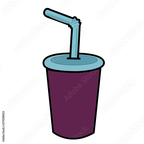 illustration of purple and blue plastic cup with straw and isolated white background