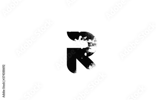 R letter black and white icon logo. Alphabet for business and company with grunge vintage design