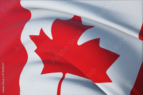 Waving flags of the world - flag of Canada. Closeup view, 3D illustration.