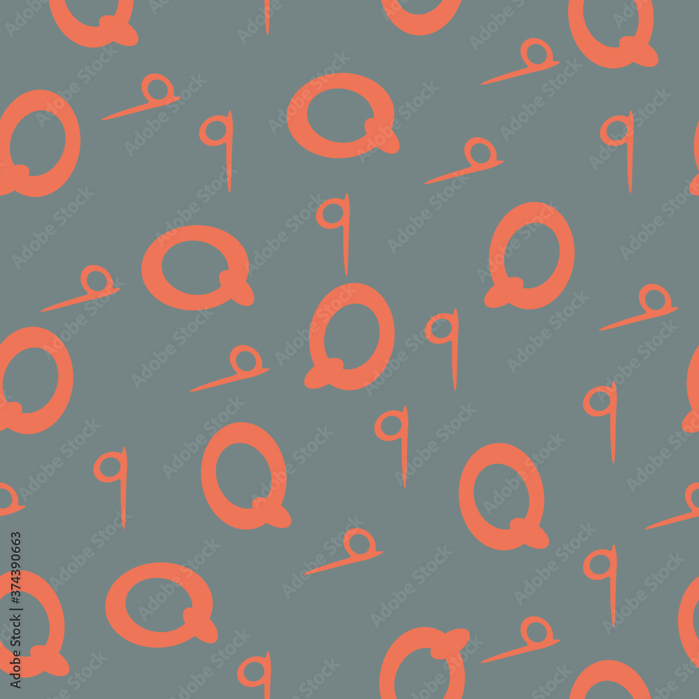 Orange seamless pattern with the letter q at the gray backdrop. Background in minimalist style. Hand drawn for fabric, wallpaper, bed linen. Vector illustration. Orange seamless pattern with the letter q at the gray backdrop. Background in minimalist style. Hand drawn for fabric, wallpaper, bed linen. Vector illustration.