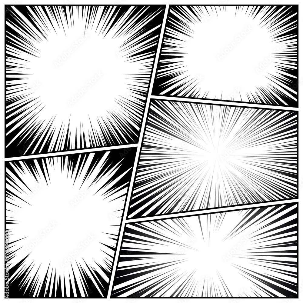 Obraz premium Comic book radial lines collection. Comics background with motion, speed lines. Vector illustration.