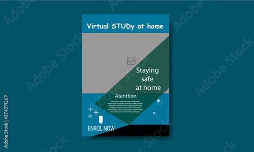  Virtual study at home flyer template design