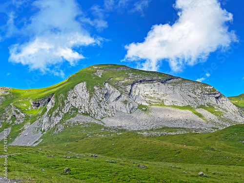 Alpine rock plate Leiteren below the summit Chli Haupt Murmelchopf and over the Aa Alp plateau, Melchtal - Canton of Obwald, Switzerland (Kanton Obwalden, Schweiz) photo