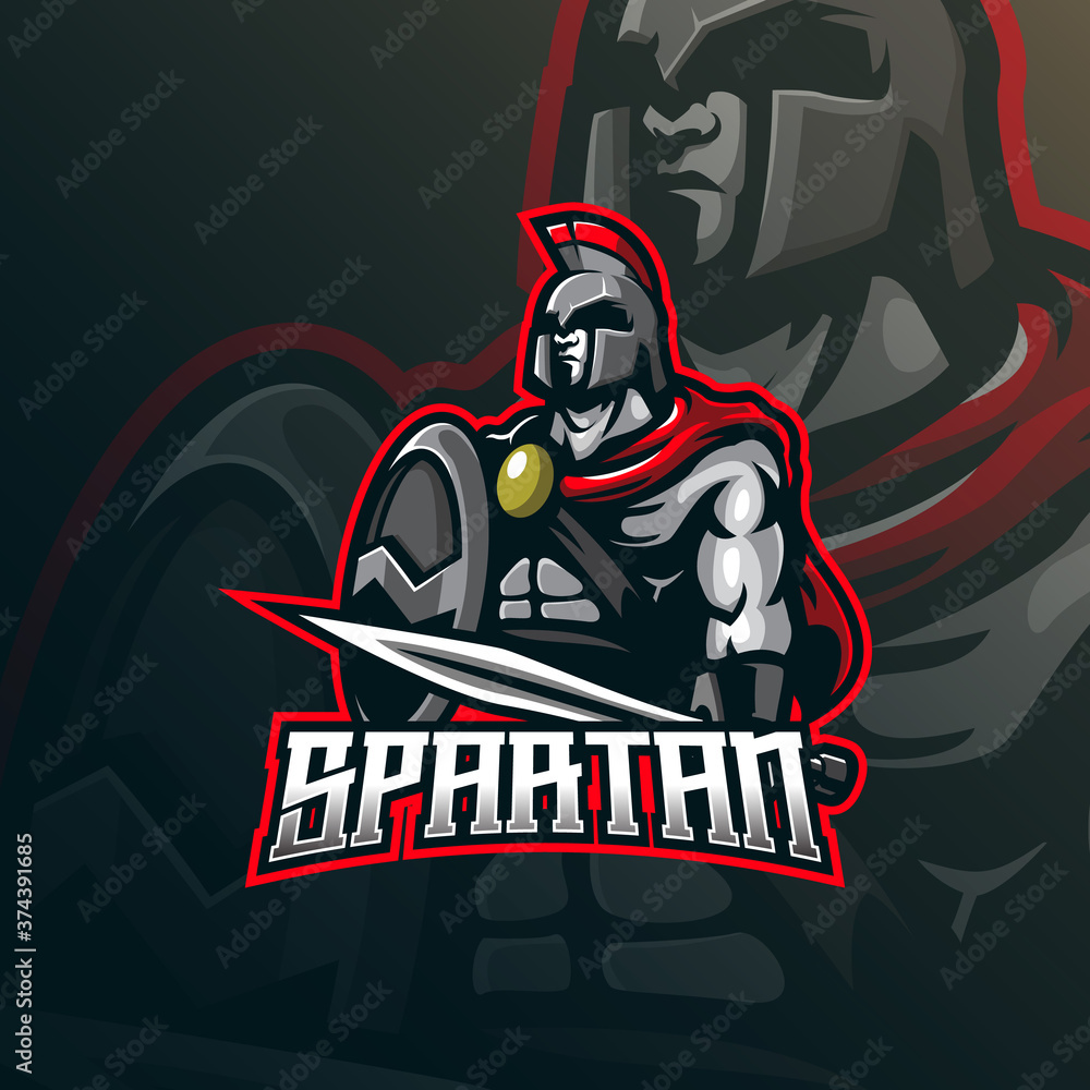 Obraz premium spartan mascot logo design vector with modern illustration concept style for badge, emblem and t-shirt printing. spartan illustration with sword in hand.