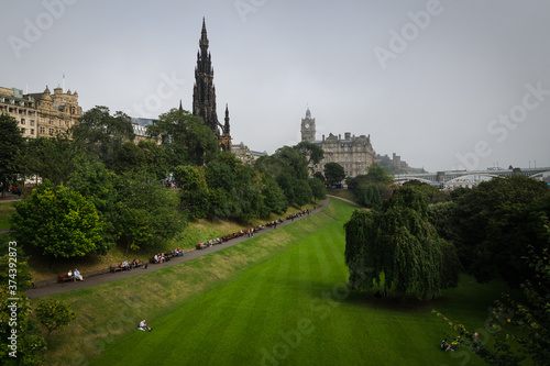 Edinburgh city park, Princes garden on a cloudy day, Scotland