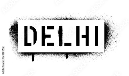 DELHI inscription. Spray graffiti stencil isolated on white background.