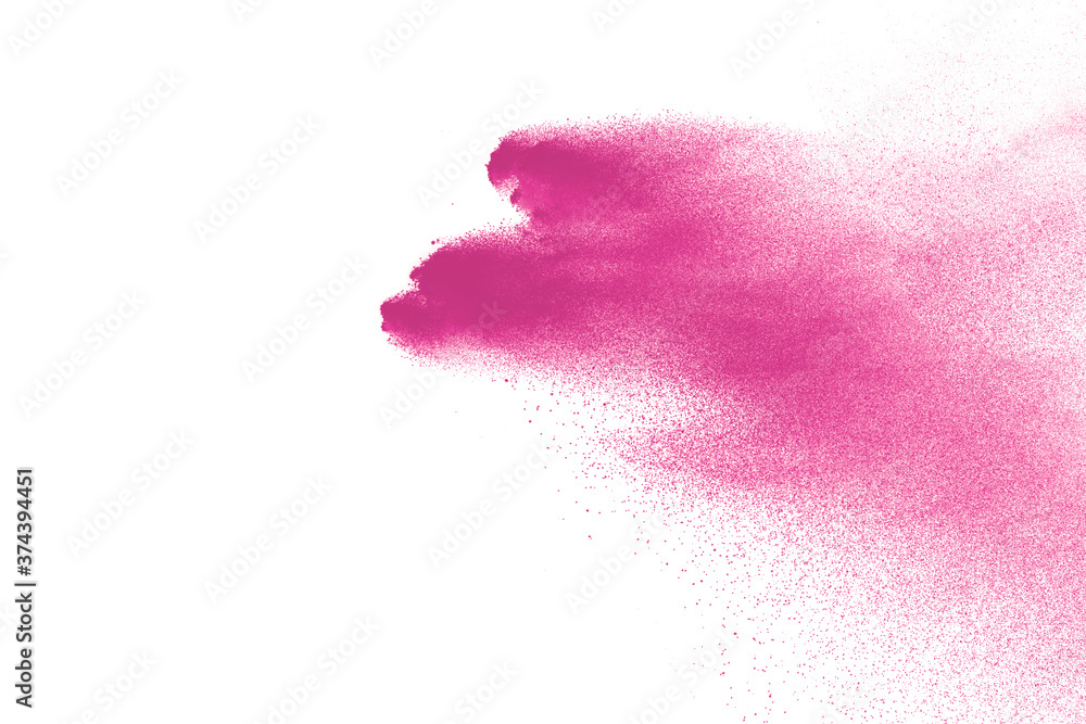 Fototapeta premium Pink powder explosion on white background. Paint Holi.