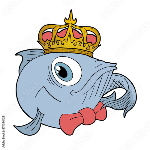 Design of fish with crown illustraiton