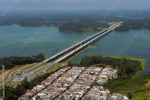 Vista aérea do Rodoanel Mario Covas sobre a represa Billings. photo