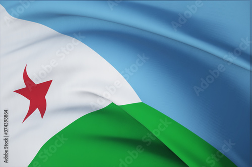 Waving flags of the world - flag of Djibouti. Closeup view, 3D illustration. photo