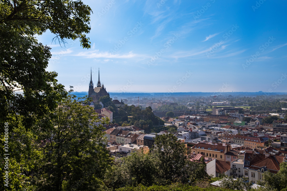 A view of the city of Brno in the Czech Republic in Europe from the viewpoint of Špilberk. The dominant feature of Brno is the Cathedral of St. Peter - Petrov. 